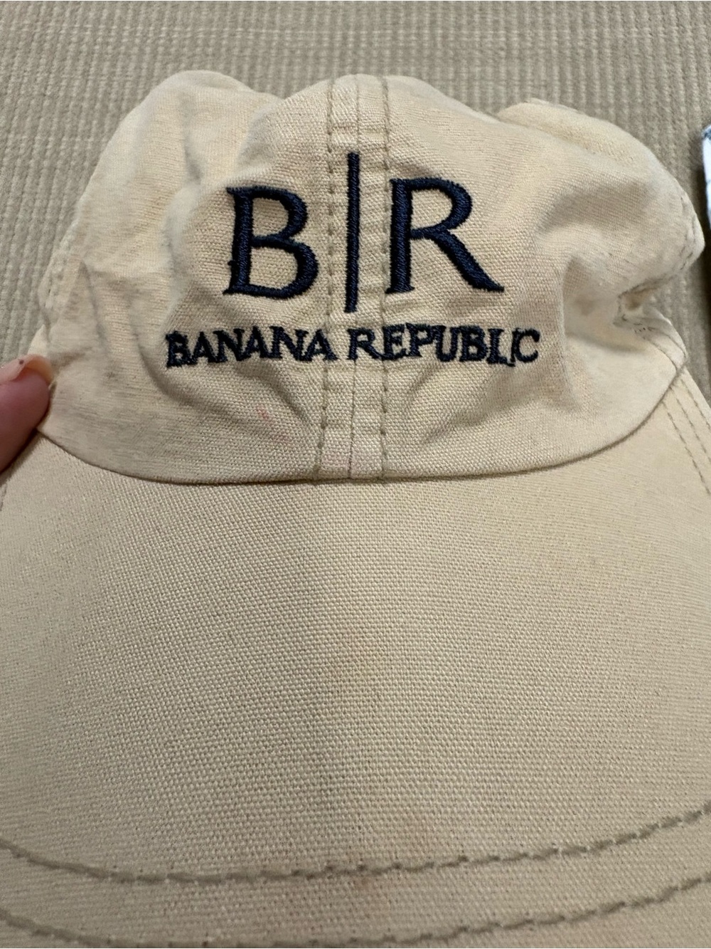 Banana Republic OS Cream Baseball Cap with Navy Embroidered Logo